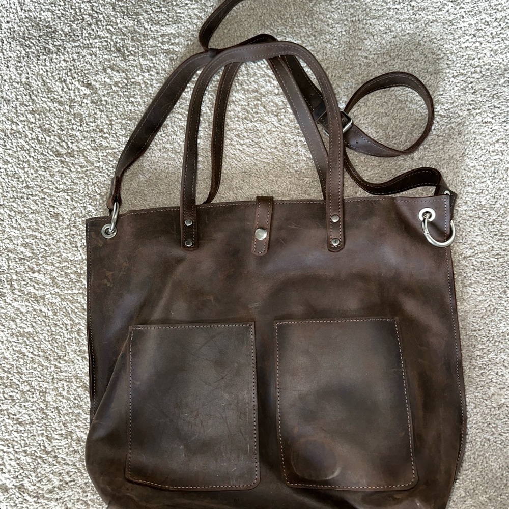Brown Leather unisex Tote Bag